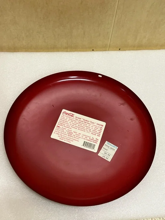 Vintage 1990 Coca Cola Button Round Red Metal Button Tacker Type Style Sign - Picture 5 of 7